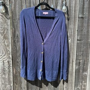 Lilly Pulitzer Kennedy Navy Blue Long V Neck Duster Cardigan gold buttons medium